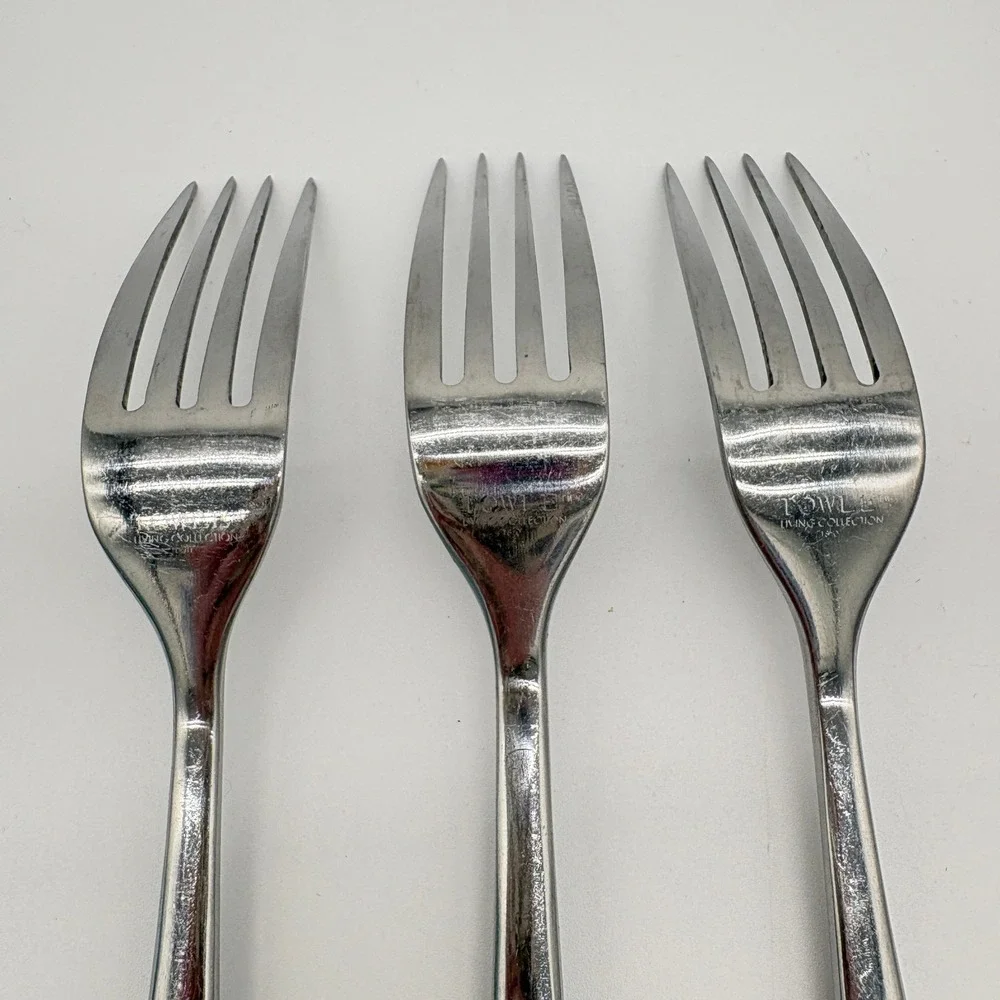 Hammered Stainless Steel Dinner Forks Modern Minimalist Silverware Towle 3pc Set